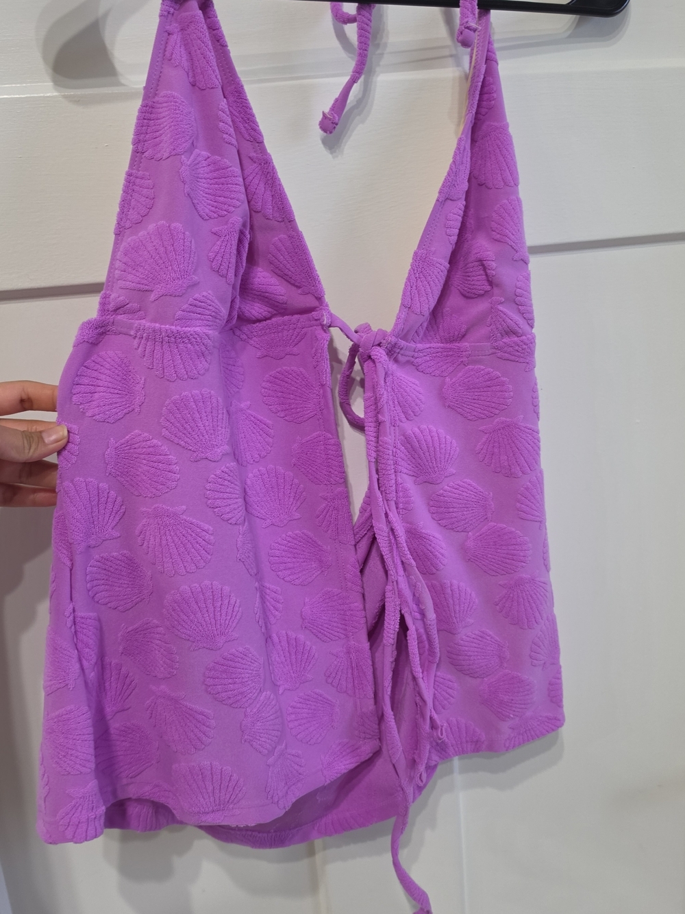 Fashion Nova Lavender Shell-Embossed Tie-Back Halter Tank